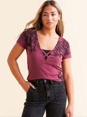 NWT | Sinful By Affliction Beauty Lace-Up Crop Top | Medium